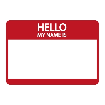 Name tag sticker icon. "Hello my name is" introduction label. Networking event badge. Personal identification. Vector illustration. EPS 10. Stock image.