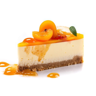 Apricot Cheesecake Isolated, Cheesecake Pastry, Peach Cream Cheese Dessert with Orange Fruits on White Background, Abstract Generative AI Illustration